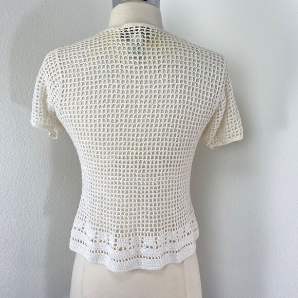 Vintage Norton McNaughton White Crochet Cardigan Small Whimsy Fairy Boho Peasant - Picture 8 of 11